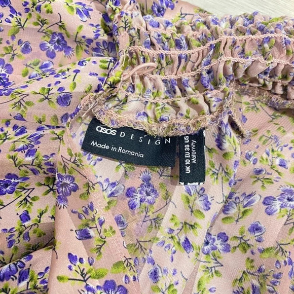 ASOS Curve Blouse Size 6 Floral Print Batwing Sleeves Ruffles Silky - Picture 14 of 17